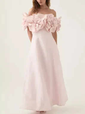 3D Floral-Appliques Off-Shoulder Gown in Light Pink