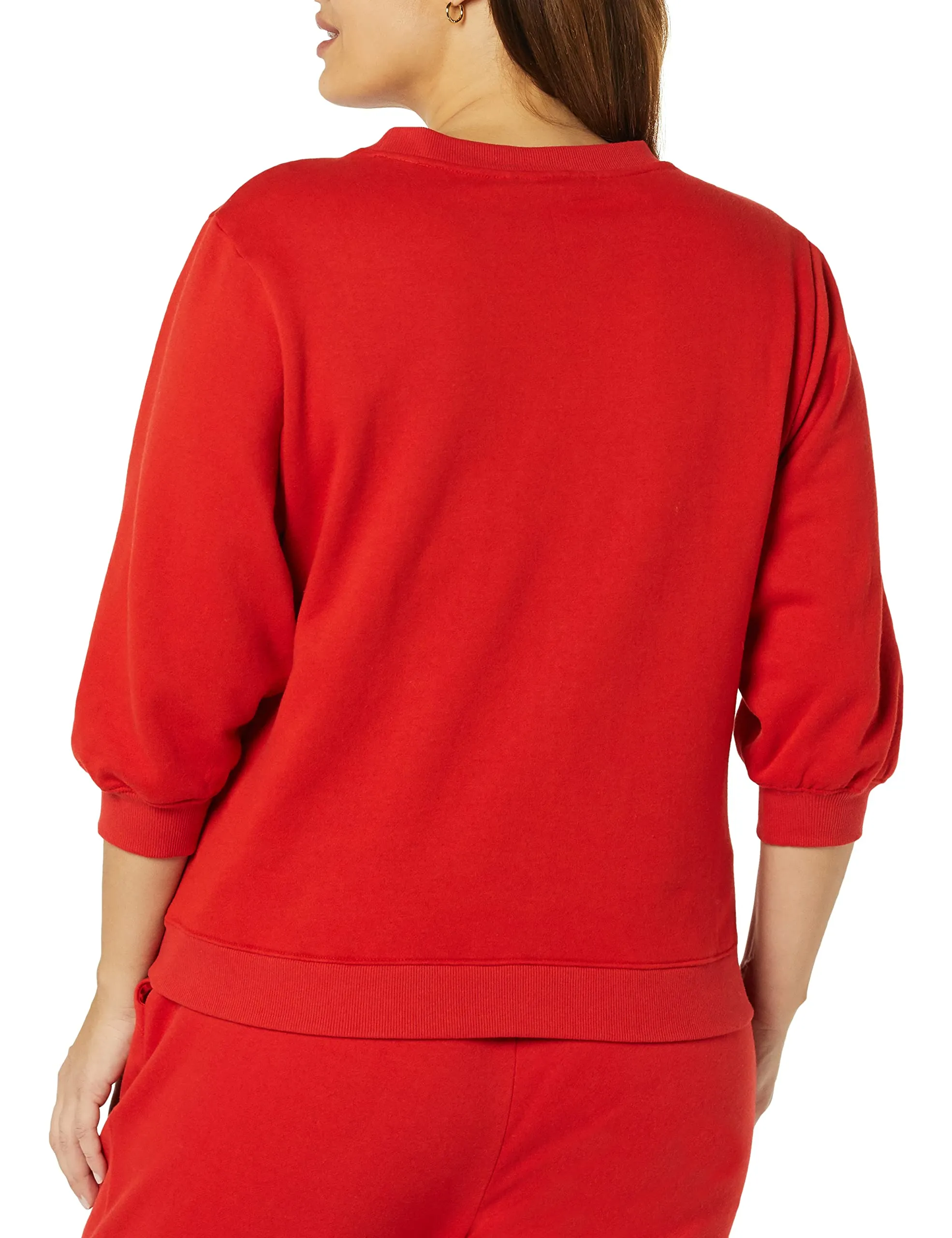 Amazon Essentials Women's French Terry Fleece Sleeve Detail Crewneck Sweatshirt, Red, XX-Large