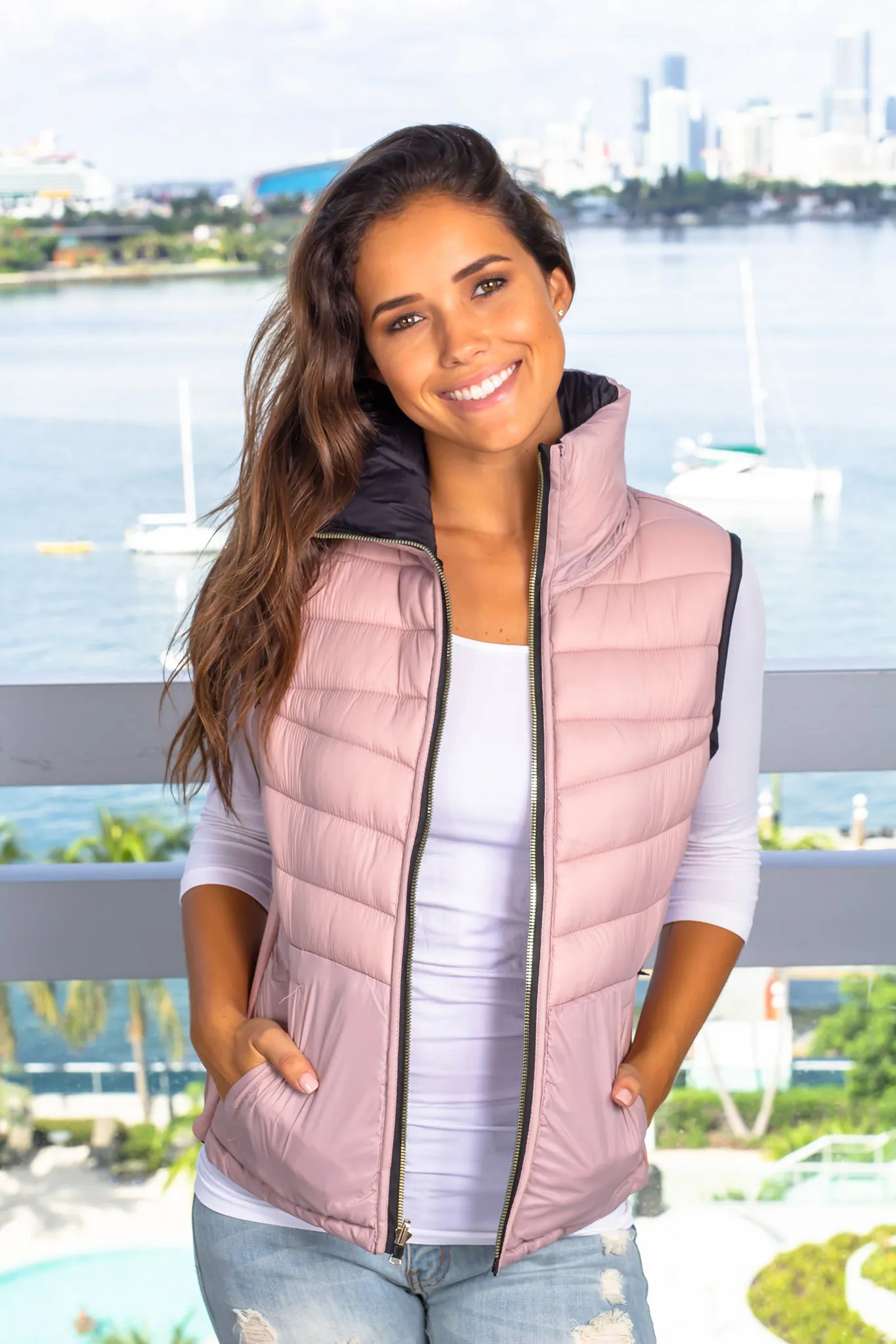 Black and Mauve Reversible Puffer Vest