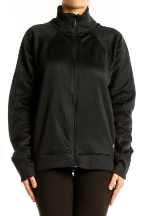 Black Polyester Full-Zip Athletic Jacket