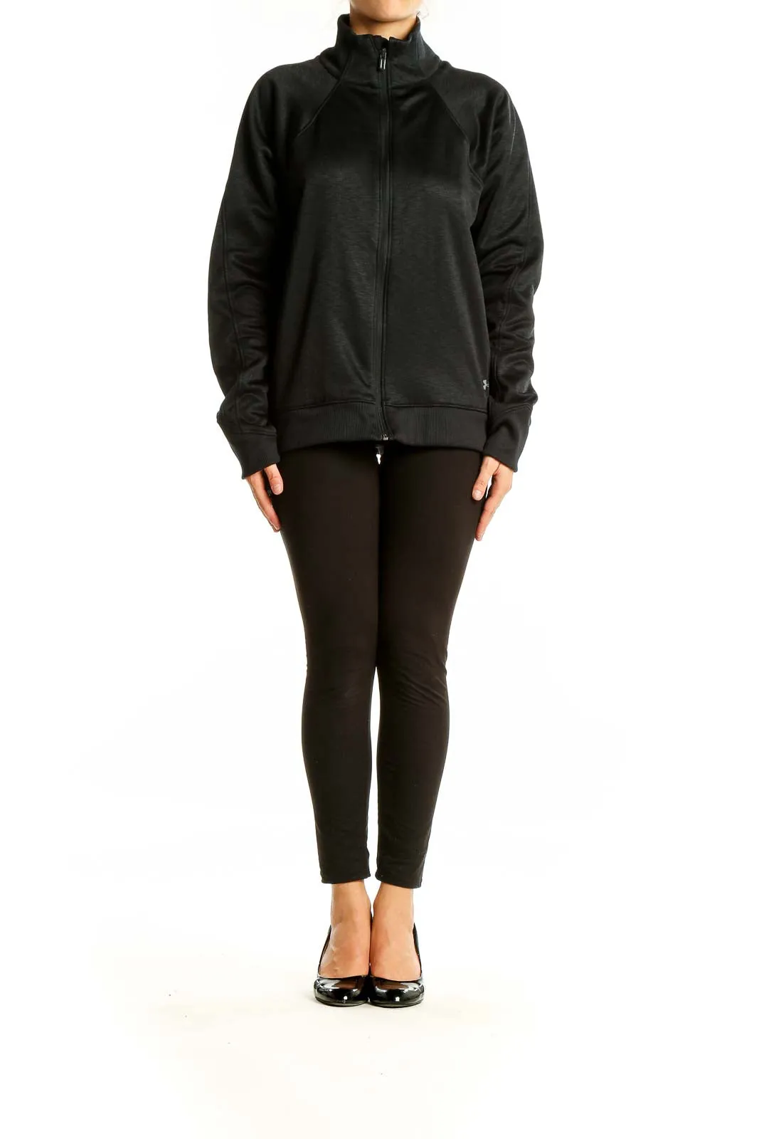 Black Polyester Full-Zip Athletic Jacket