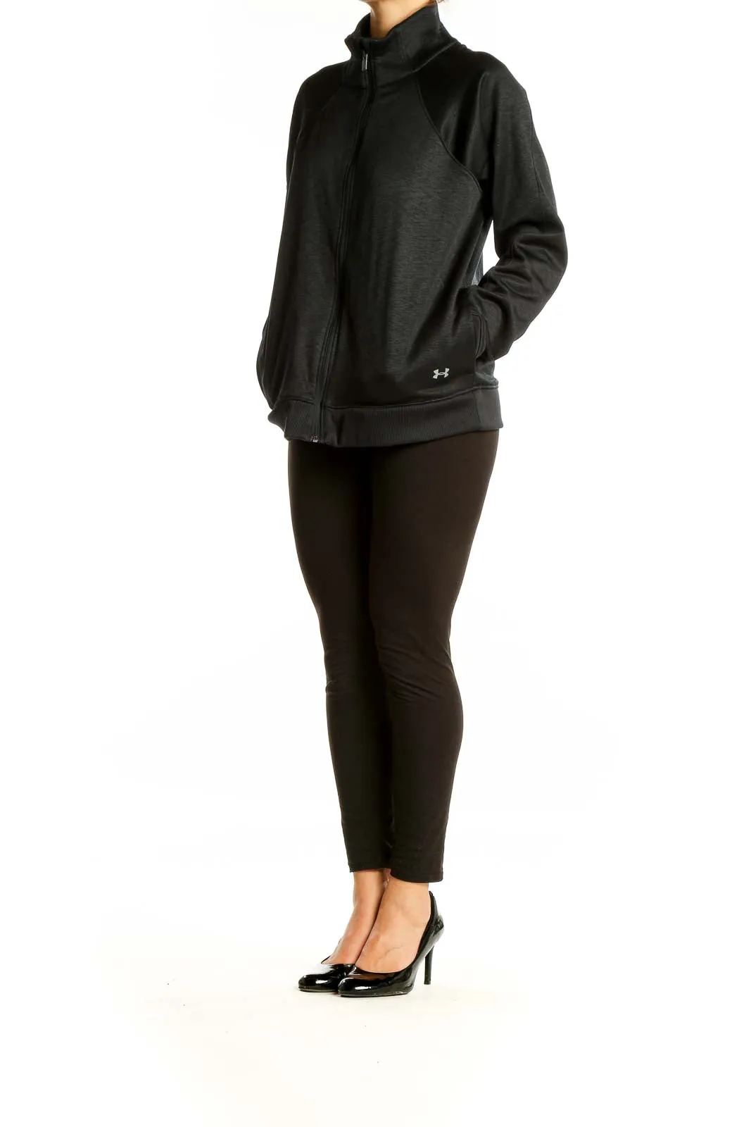 Black Polyester Full-Zip Athletic Jacket