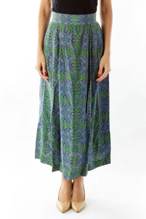 Blue Green Printed Skirt