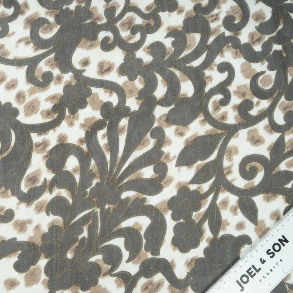 Brown Printed Animal Pure Silk Chiffon