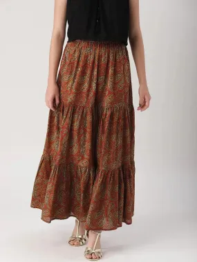 Brown Printed Cotton Skirts