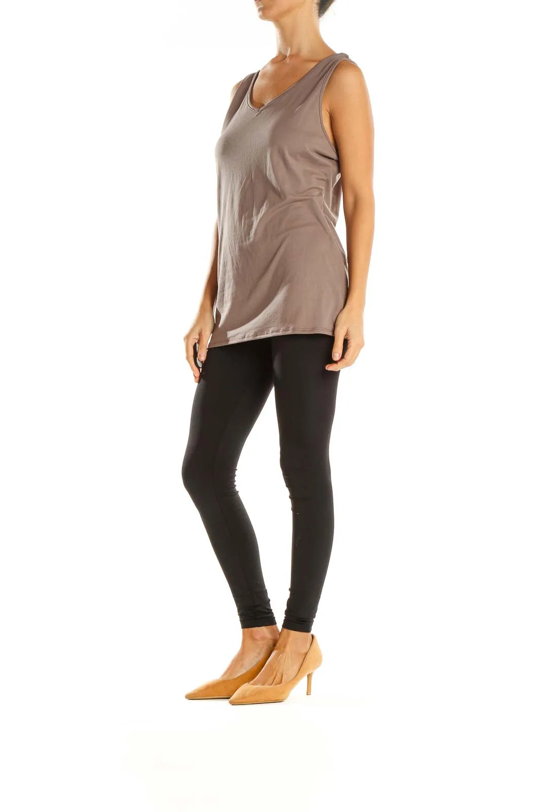 Brown Solid Tank Top