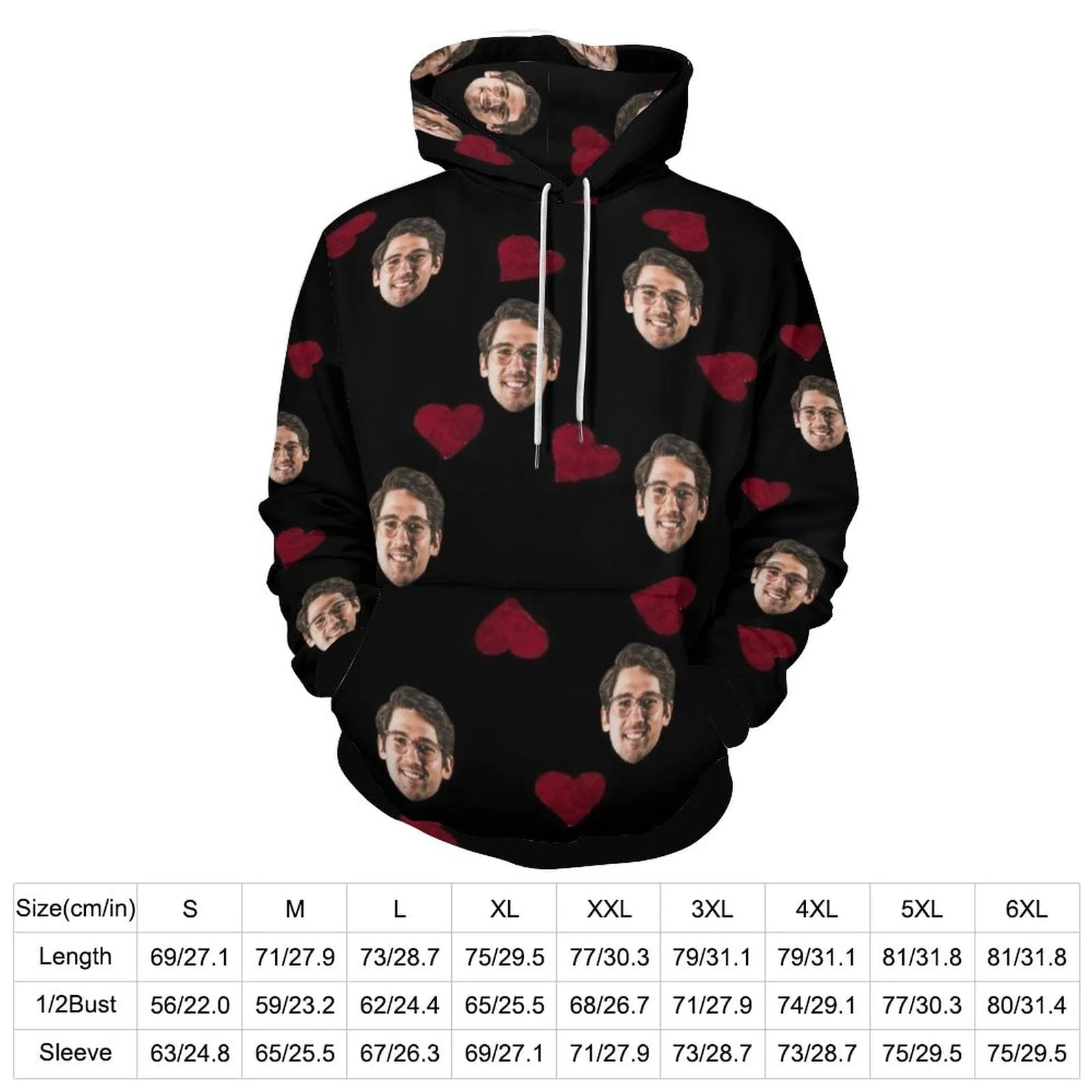 Custom Face Cool Hoodie Designs Love Heart Large Size Personalized Face Unisex Loose Hoodie Custom Top Outfits