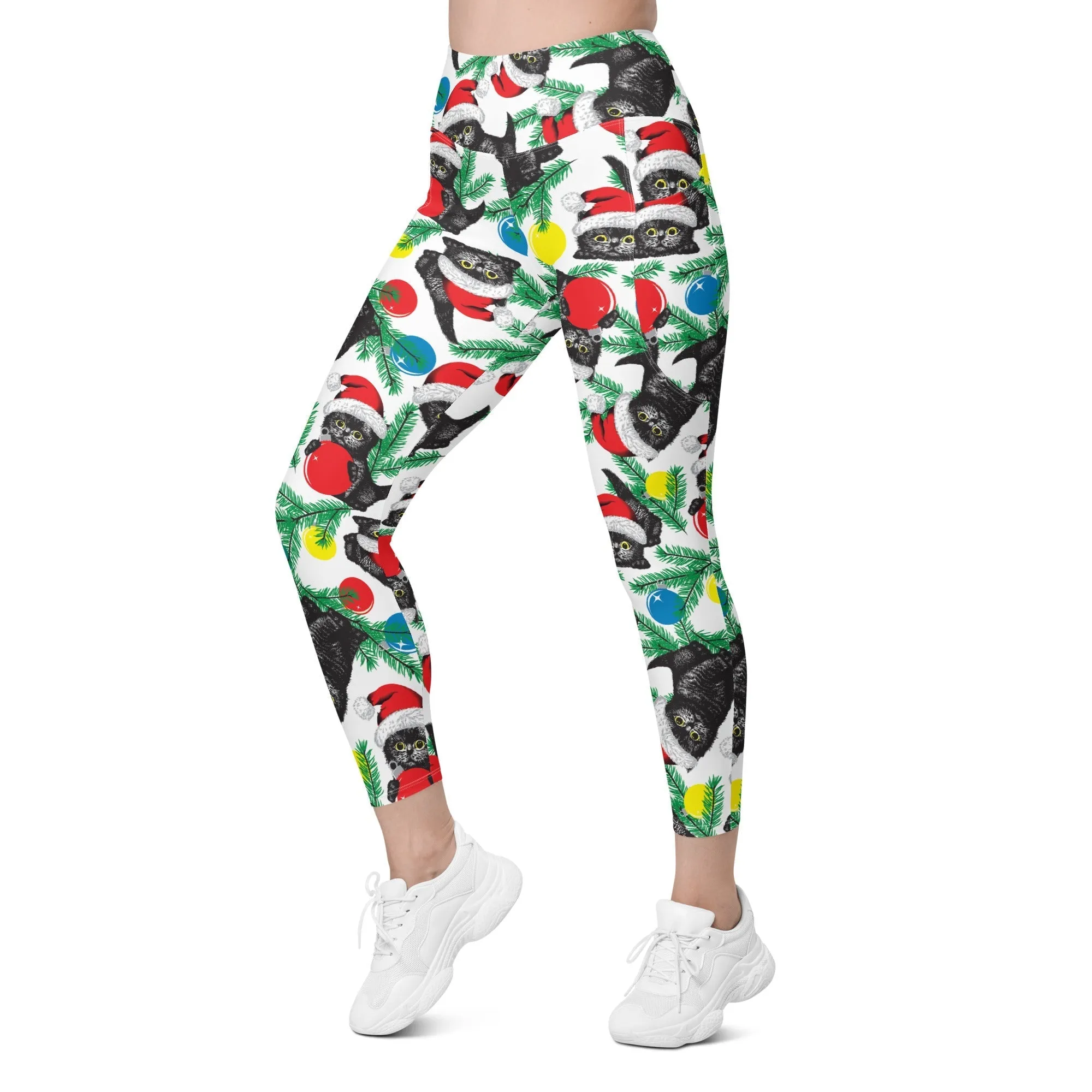 Cute Christmas Cat Leggings With Pockets