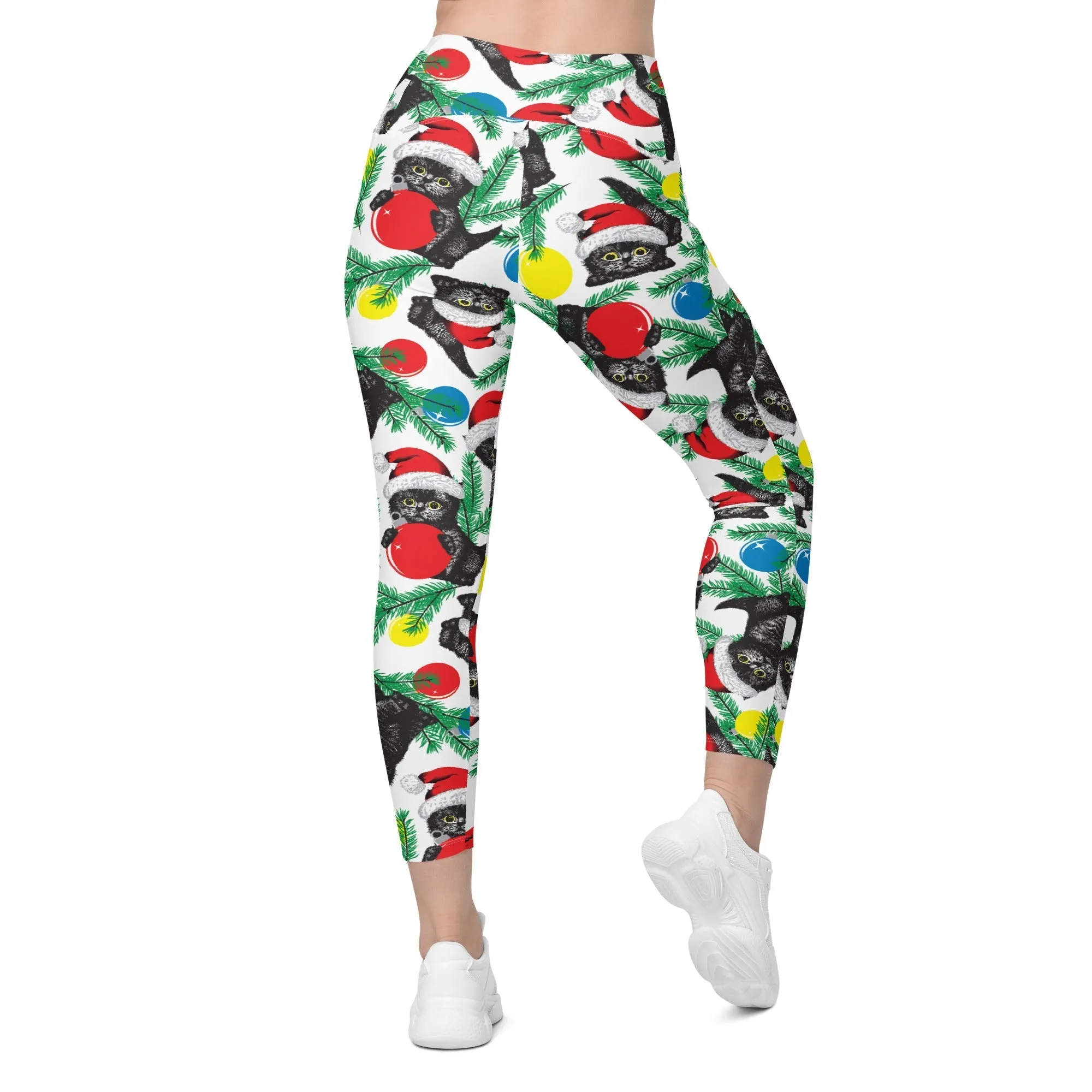 Cute Christmas Cat Leggings With Pockets