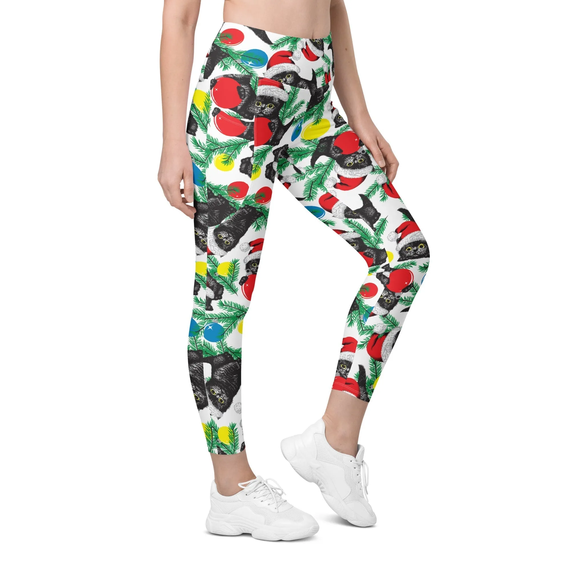 Cute Christmas Cat Leggings With Pockets