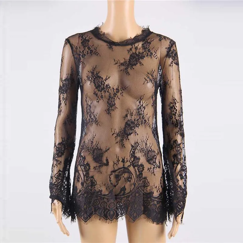 Fashion Sexy Sheer Lace Blouse Women Lingerie