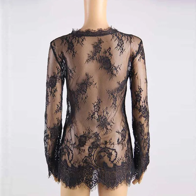 Fashion Sexy Sheer Lace Blouse Women Lingerie