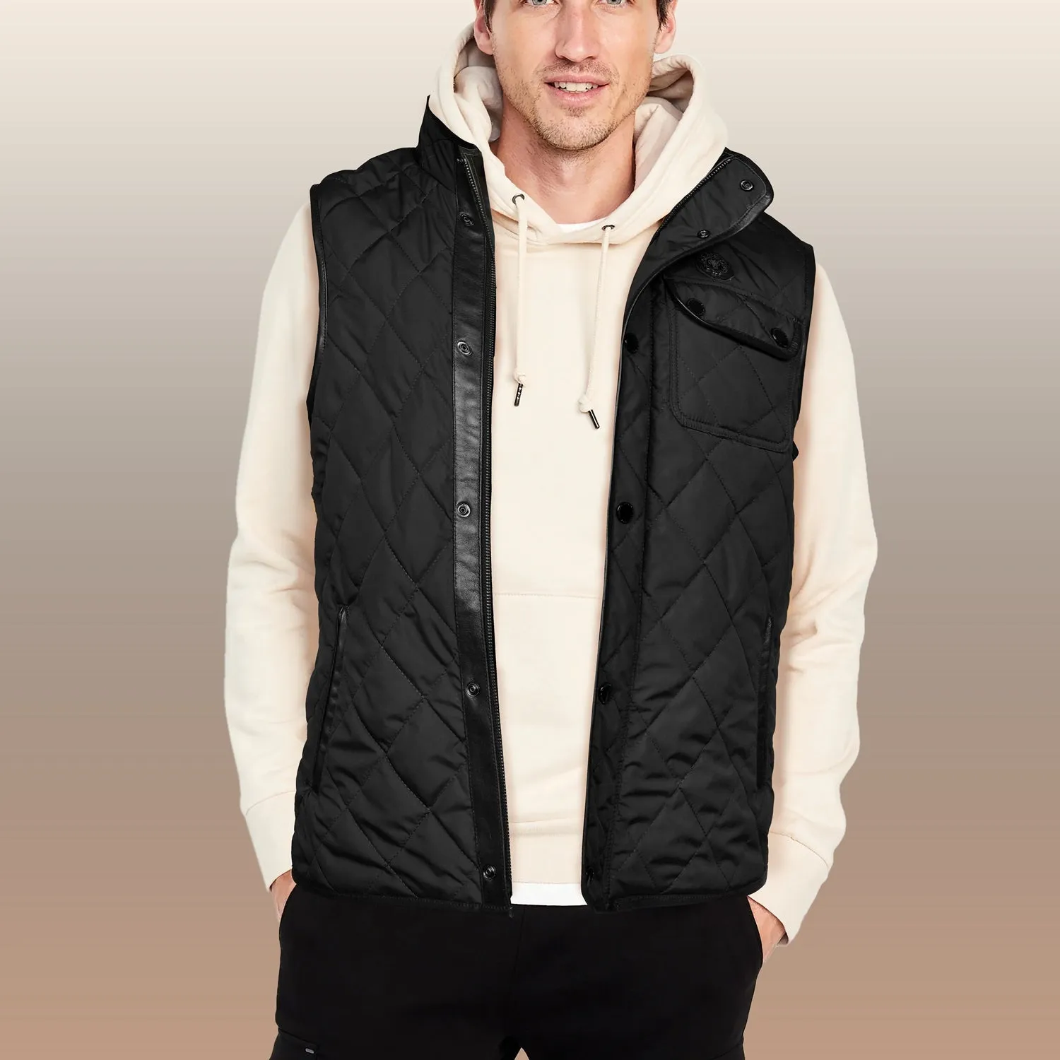 Flap Pockets Men's Black Puffer Vest