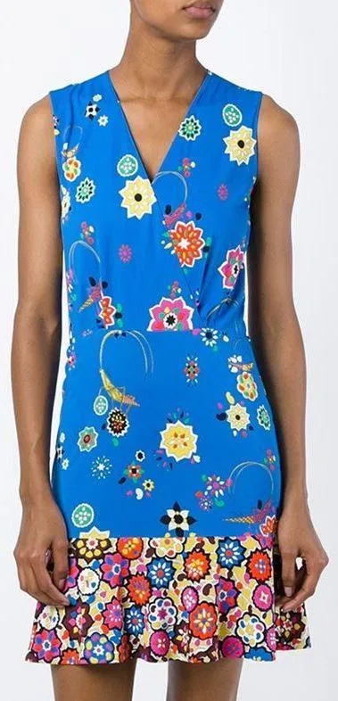 Floral Print Sleeveless Silk Dress