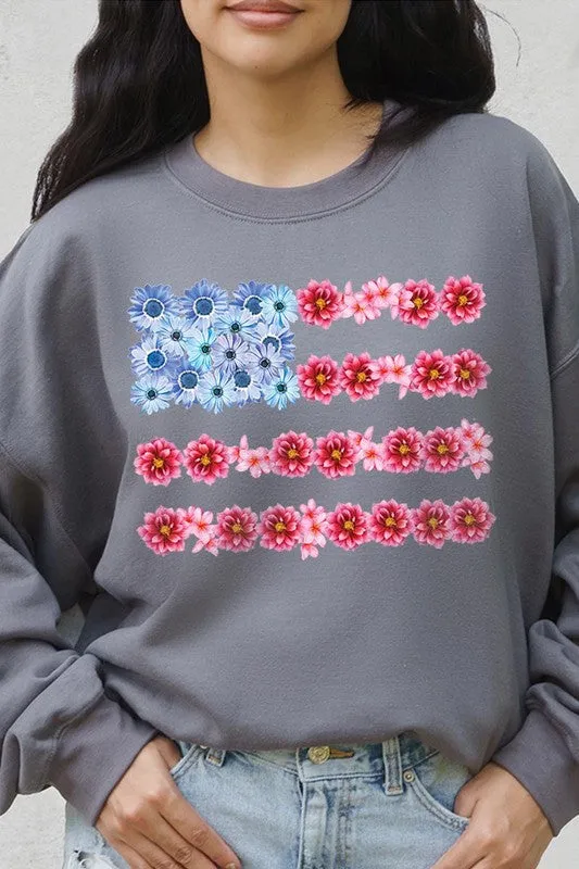 Flower USA Flag Graphic Fleece Sweatshirts