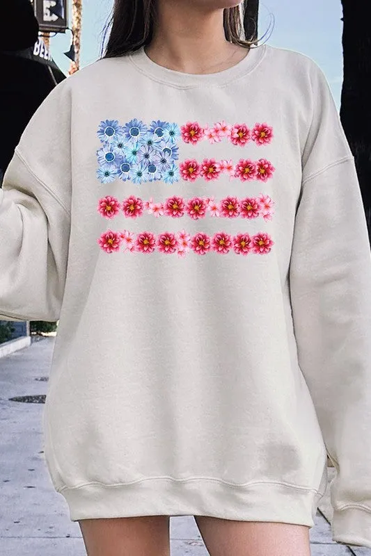 Flower USA Flag Graphic Fleece Sweatshirts