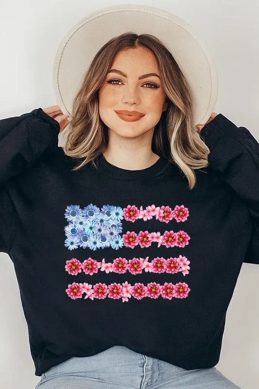 Flower USA Flag Graphic Fleece Sweatshirts