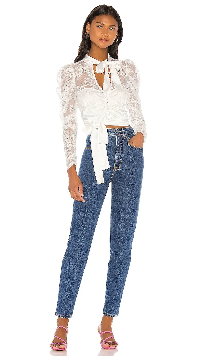 For Love & Lemons Farrah Button Up Blouse White