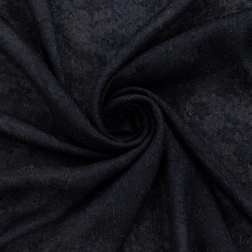 Glitter Flower Brocade Navy Linen Look