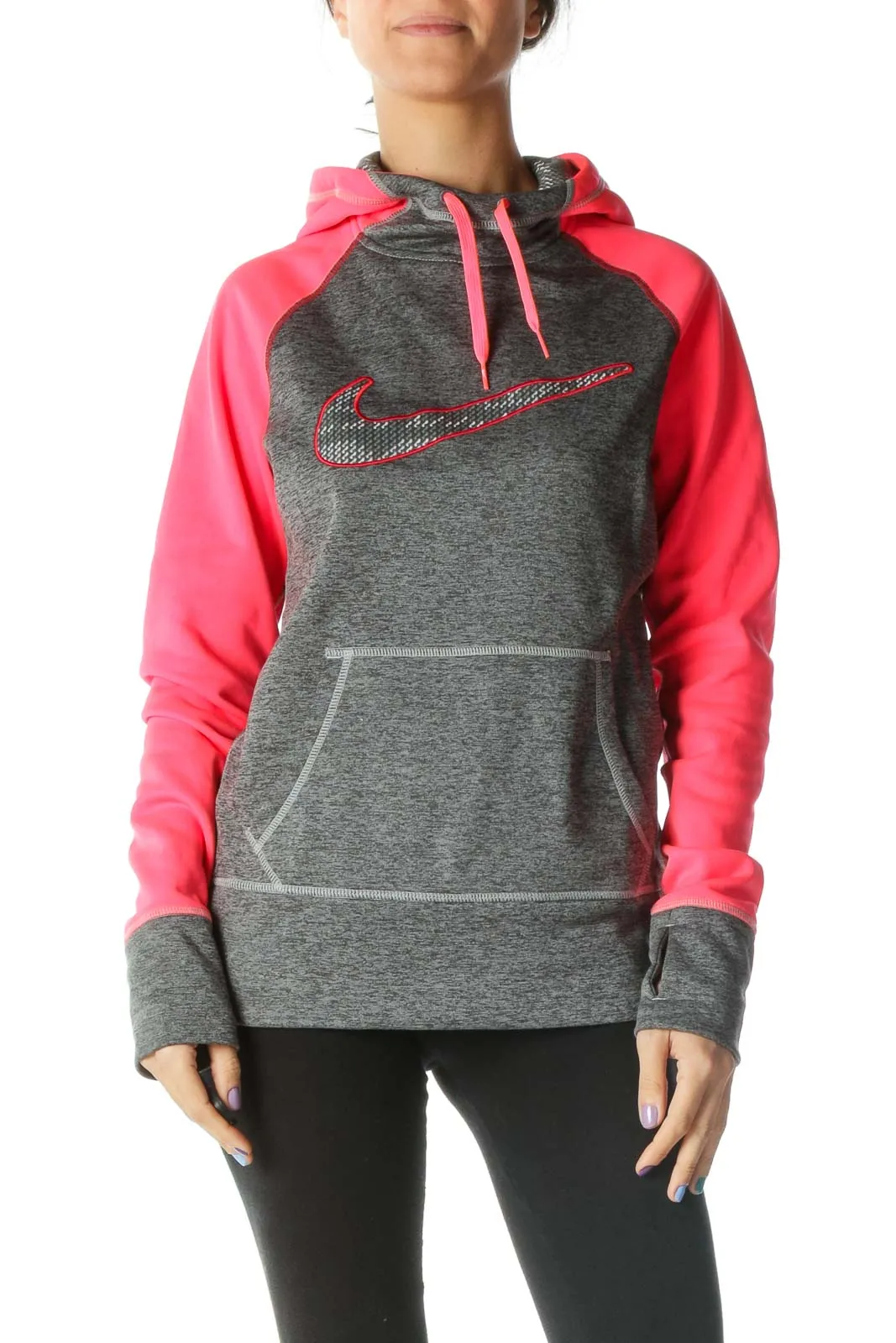 Gray and Neon Pink Hooded Sports Jacket