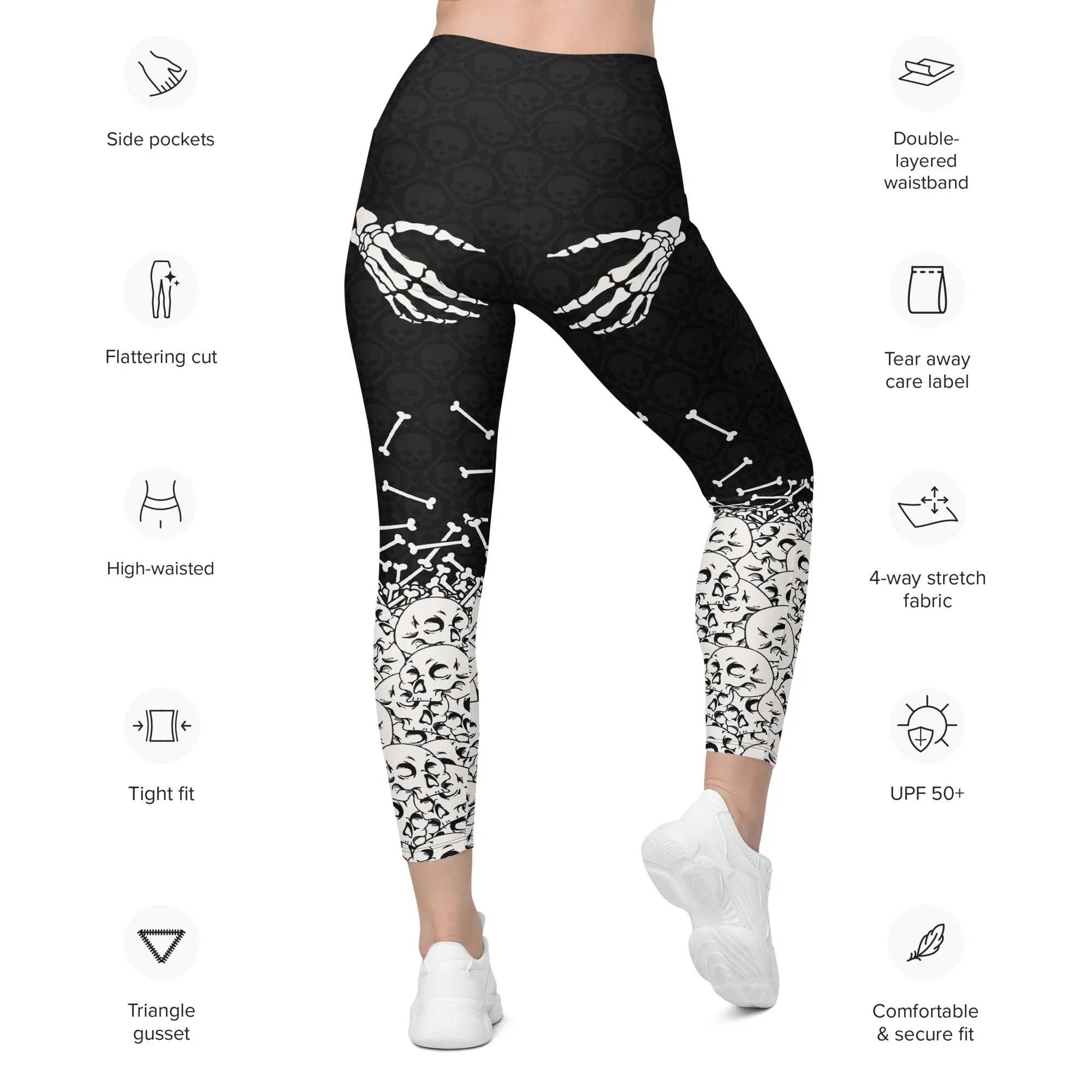 Halloween Hand Print Leggings With Pockets