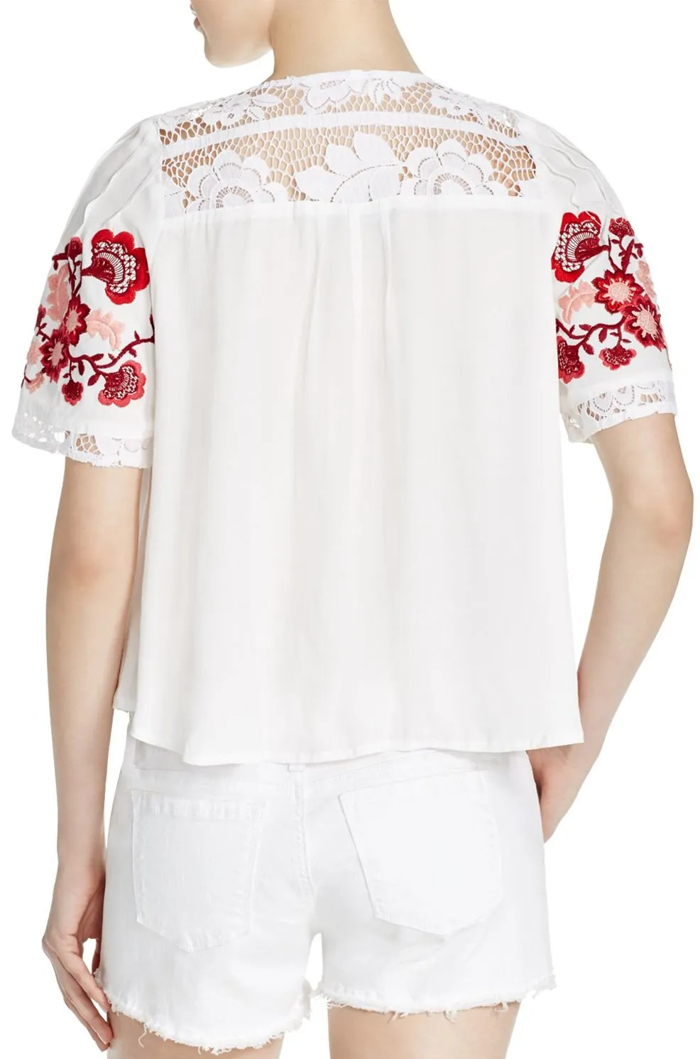 'Isabella' Floral Embroidered Lace Panel Top