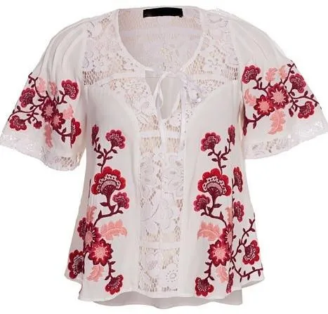 'Isabella' Floral Embroidered Lace Panel Top