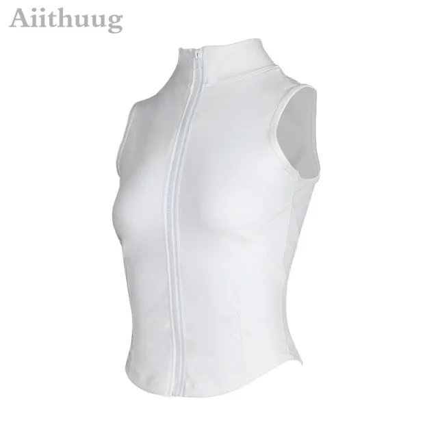 Jacket or Vest for Yoga, Running, or Workout, Full Zip-up, with Sleeve Thumb Holes, Stretchy and Fitted Crop Top