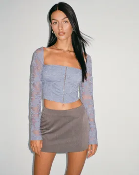 Khafila Long Sleeve Corset  Top in Lace Blue