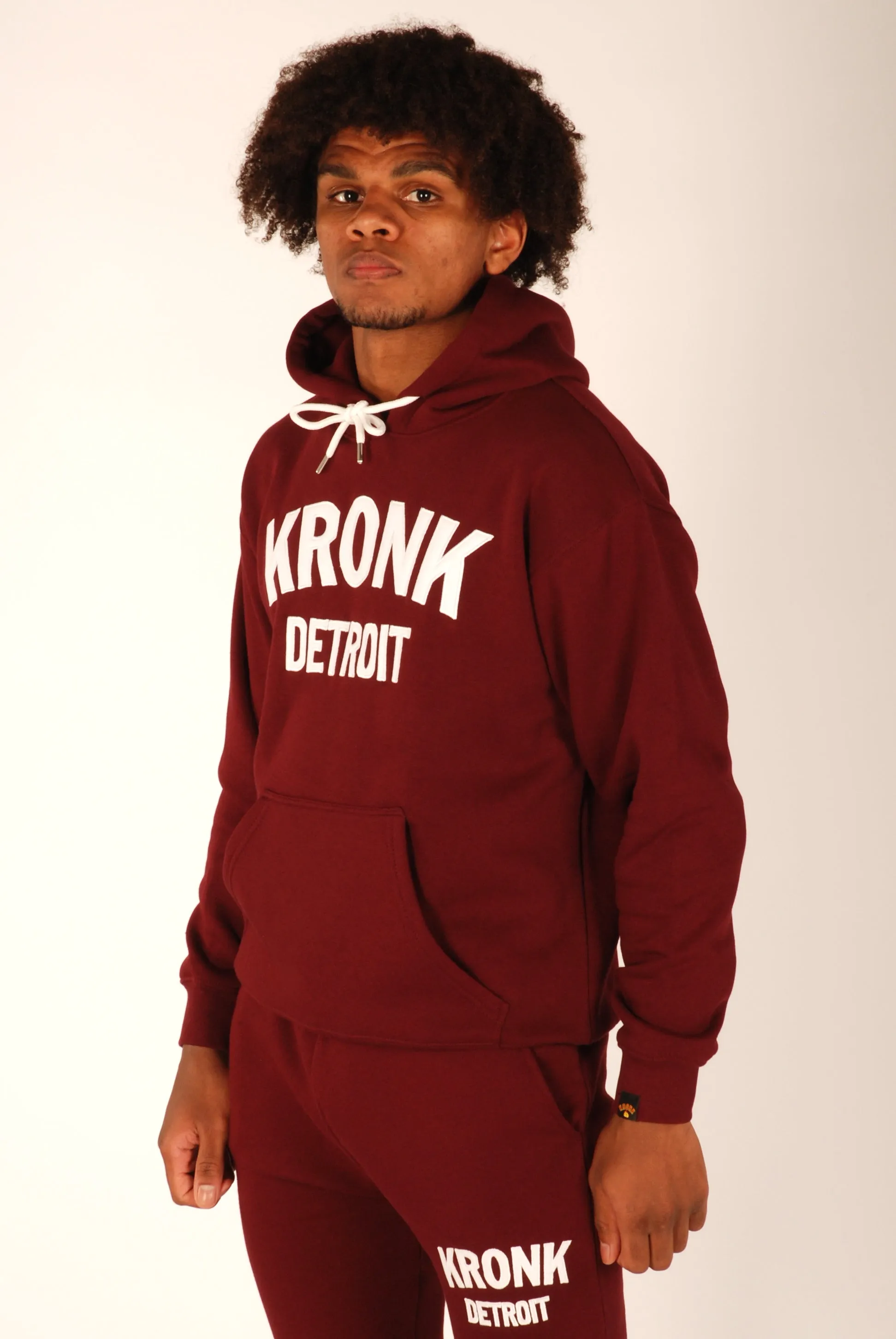 KRONK Detroit Applique Hoodie Regular Fit Maroon with White logo