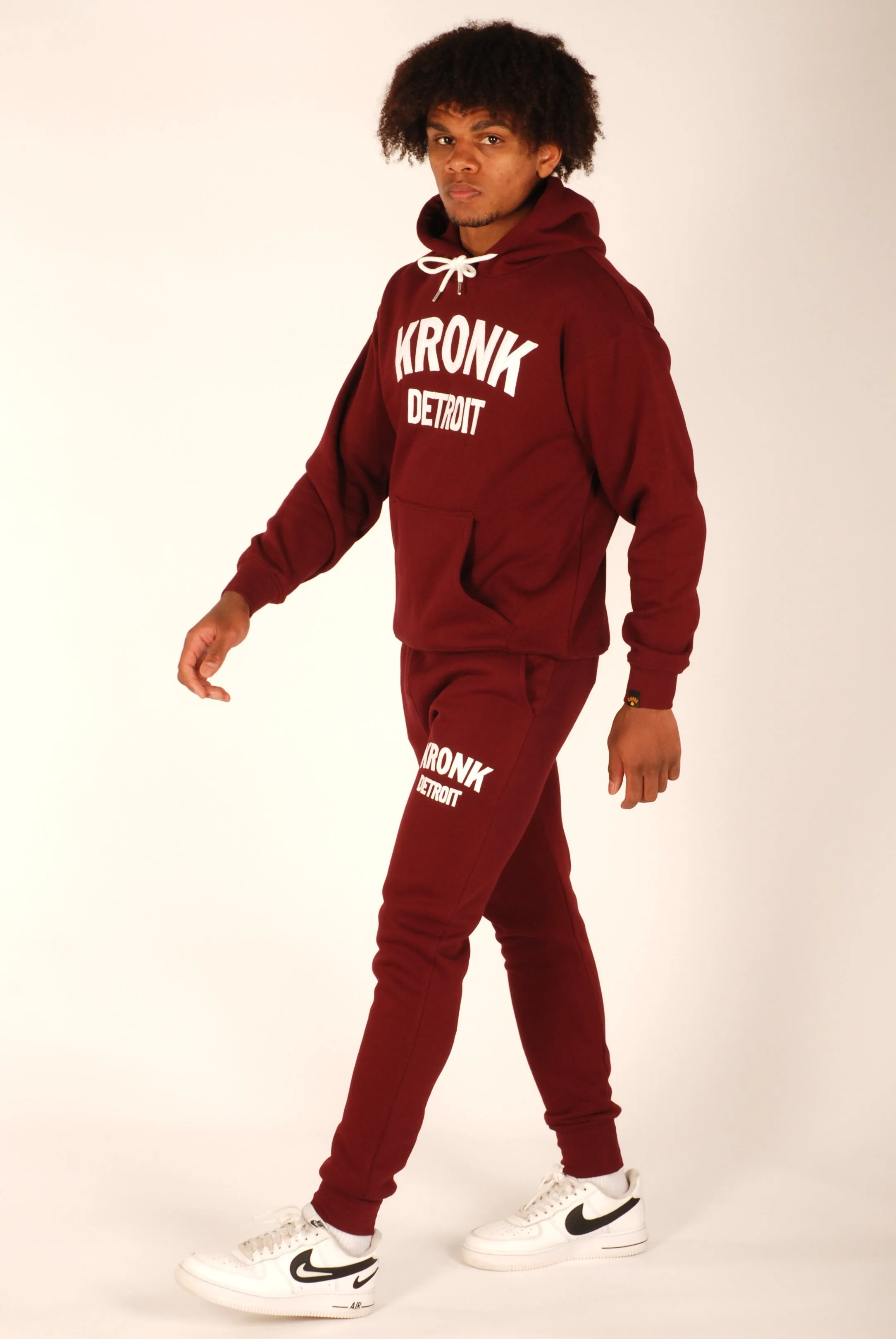 KRONK Detroit Applique Hoodie Regular Fit Maroon with White logo