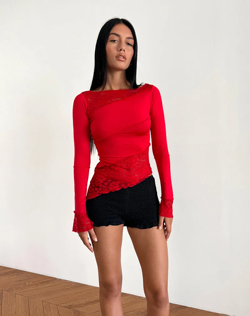 Lucca Long Sleeve Top in Slinky Lace Red