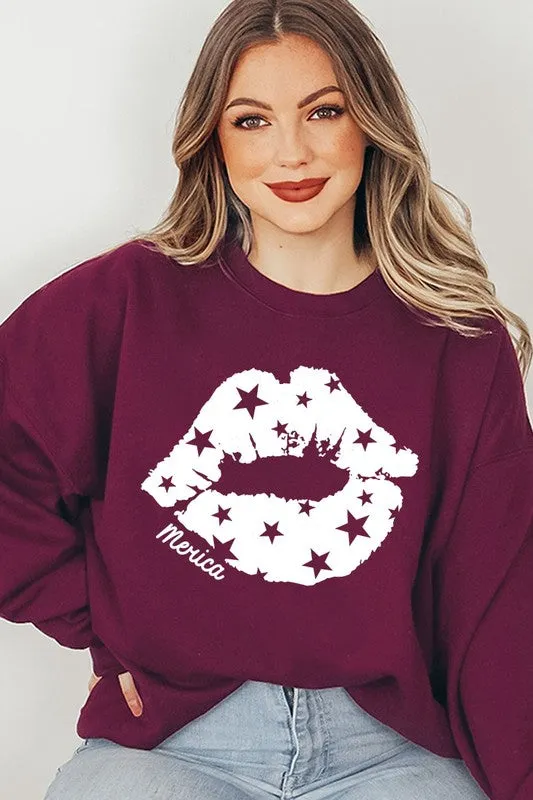 Merica Lips Graphic Fleece Sweatshirt