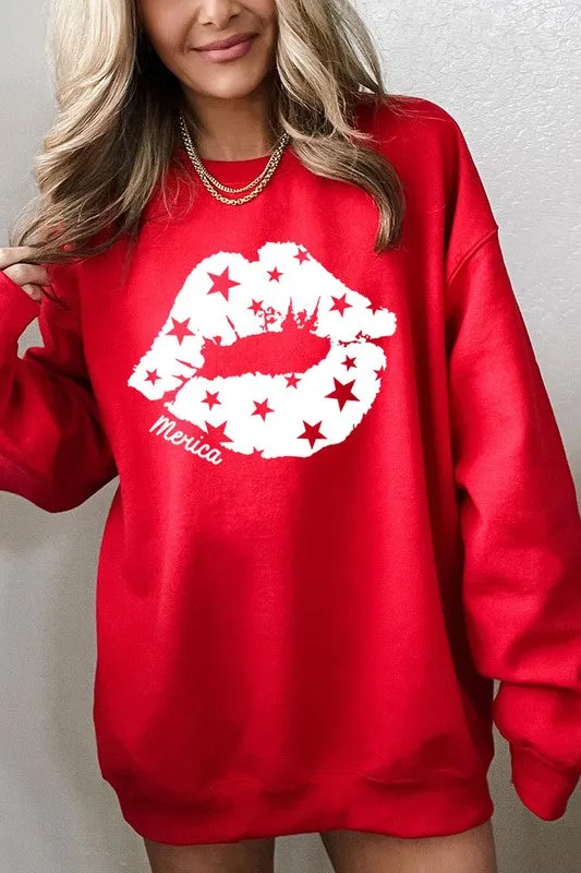 Merica Lips Graphic Fleece Sweatshirt