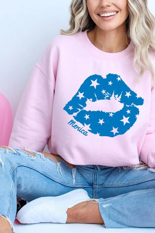 Merica Lips Graphic Fleece Sweatshirt