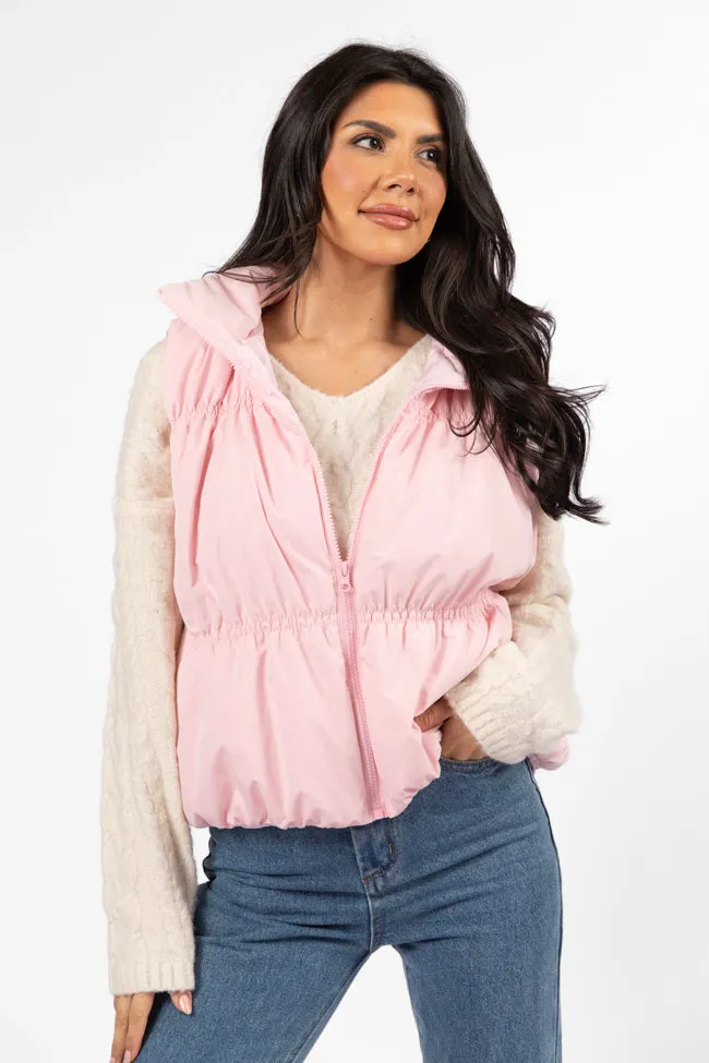 Mountain High Light Pink Ruched Puffer Vest