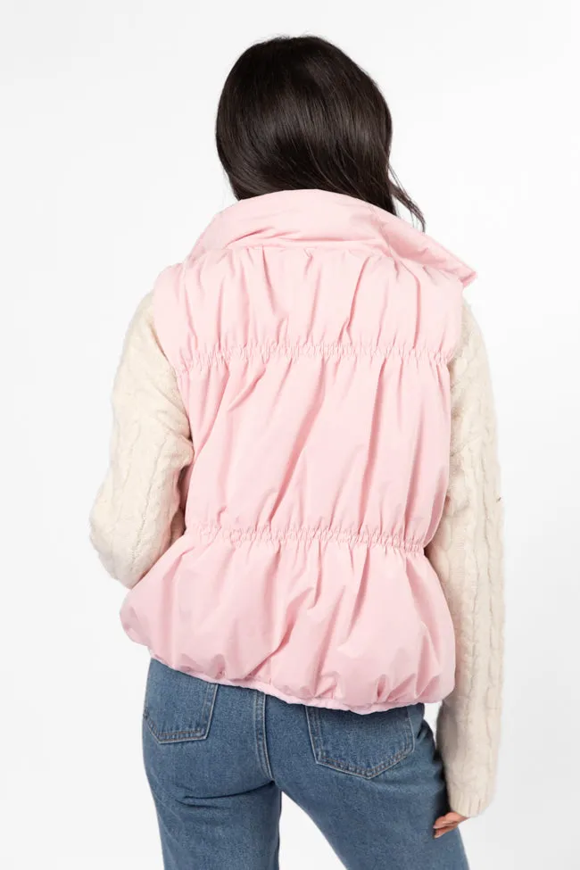 Mountain High Light Pink Ruched Puffer Vest