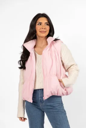 Mountain High Light Pink Ruched Puffer Vest