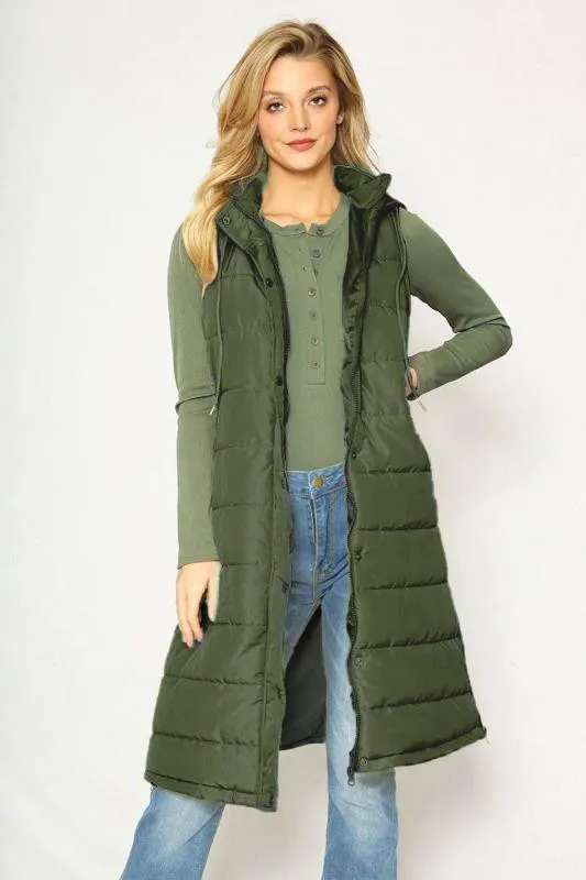 Olive Side Zip Long Vest