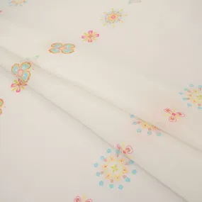 Printed Chiffon Design-15 Pink & Blue Floral Stripes on White