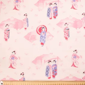 Printed Cotton Voile Design-13 Blue & Pink Kimono on Coral