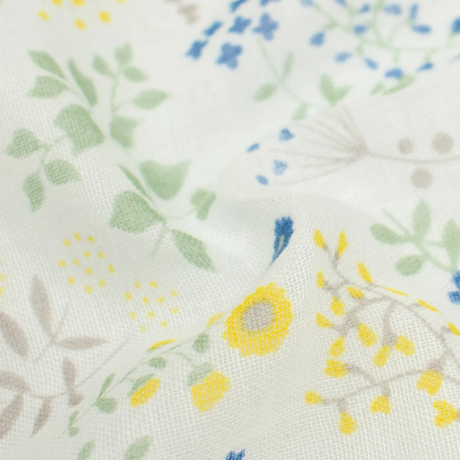 Printed Cotton Voile Design-15 Yellow Small Florals & Green Leaves on Ivory