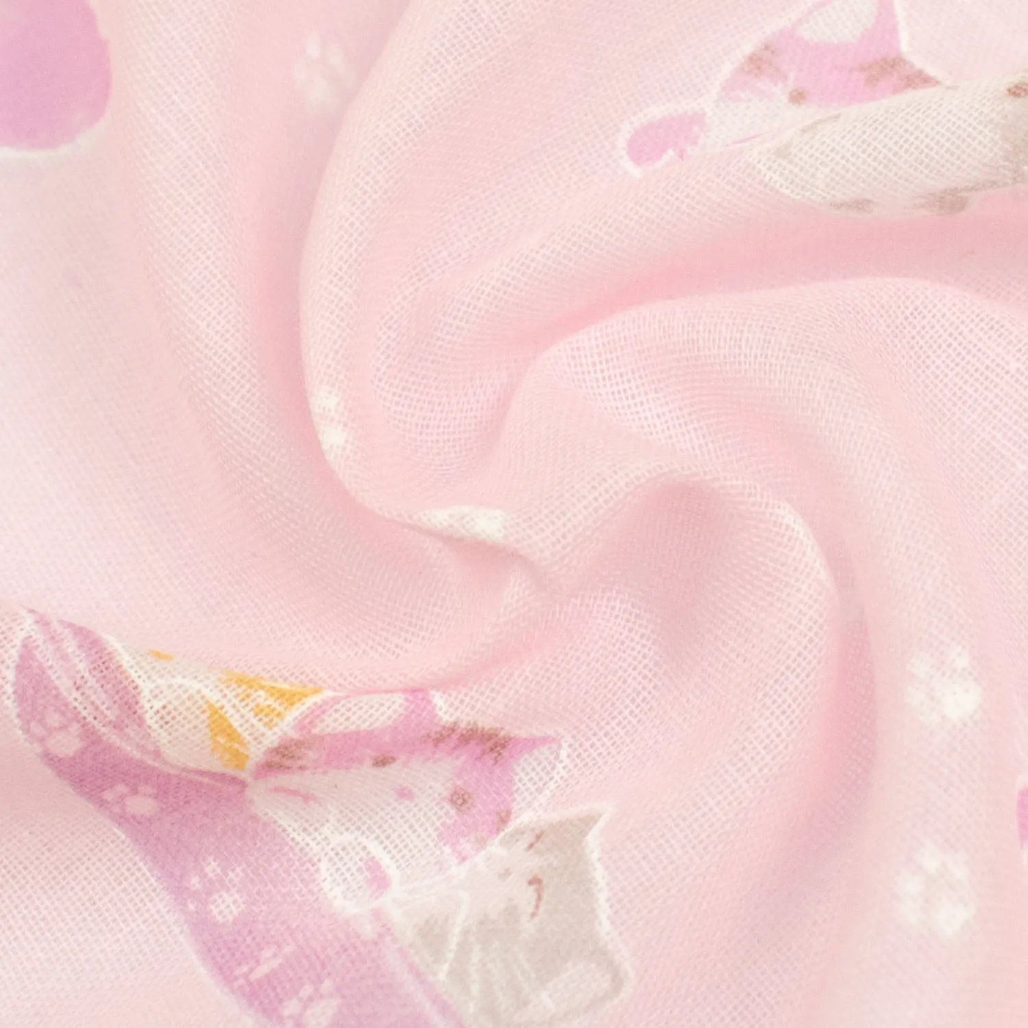 Printed Cotton Voile Design-31 Happy Kitties & Paws on Baby Pink