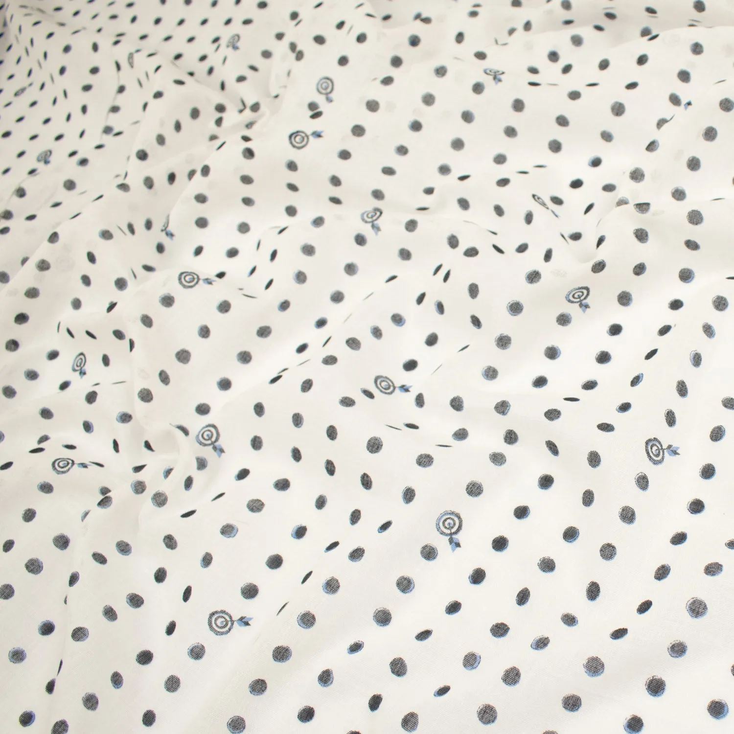 Printed Cotton Voile Design-9 Black & Blue Dots on White