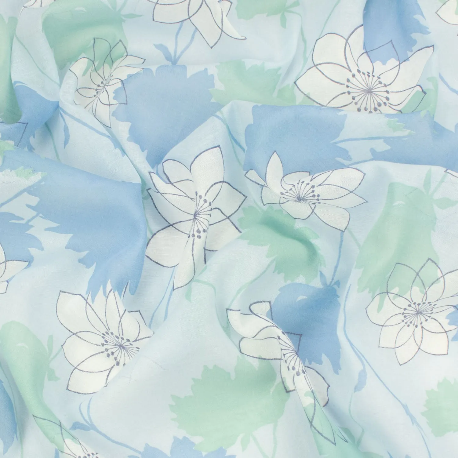 Printed Cotton Voile Design-D6 White Flowers on Blue