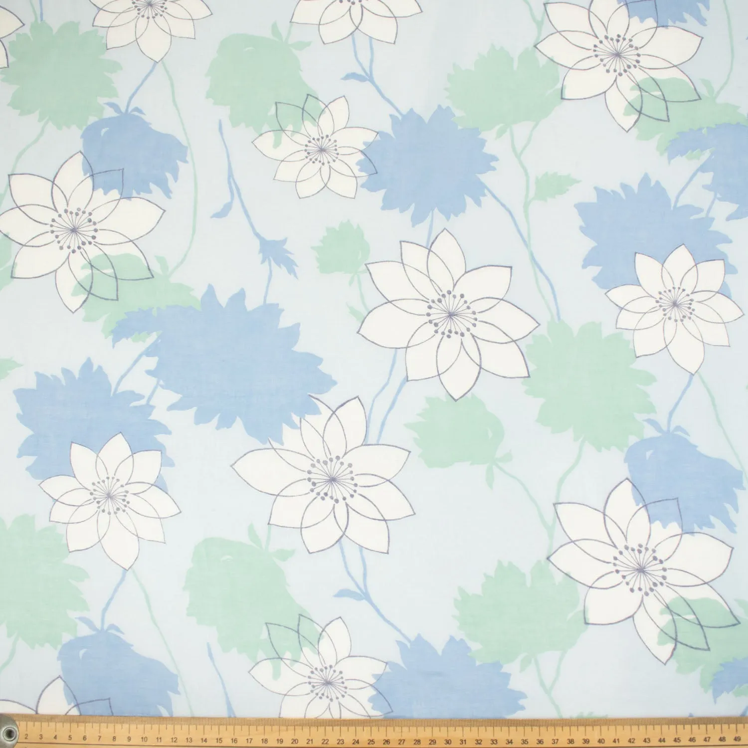 Printed Cotton Voile Design-D6 White Flowers on Blue