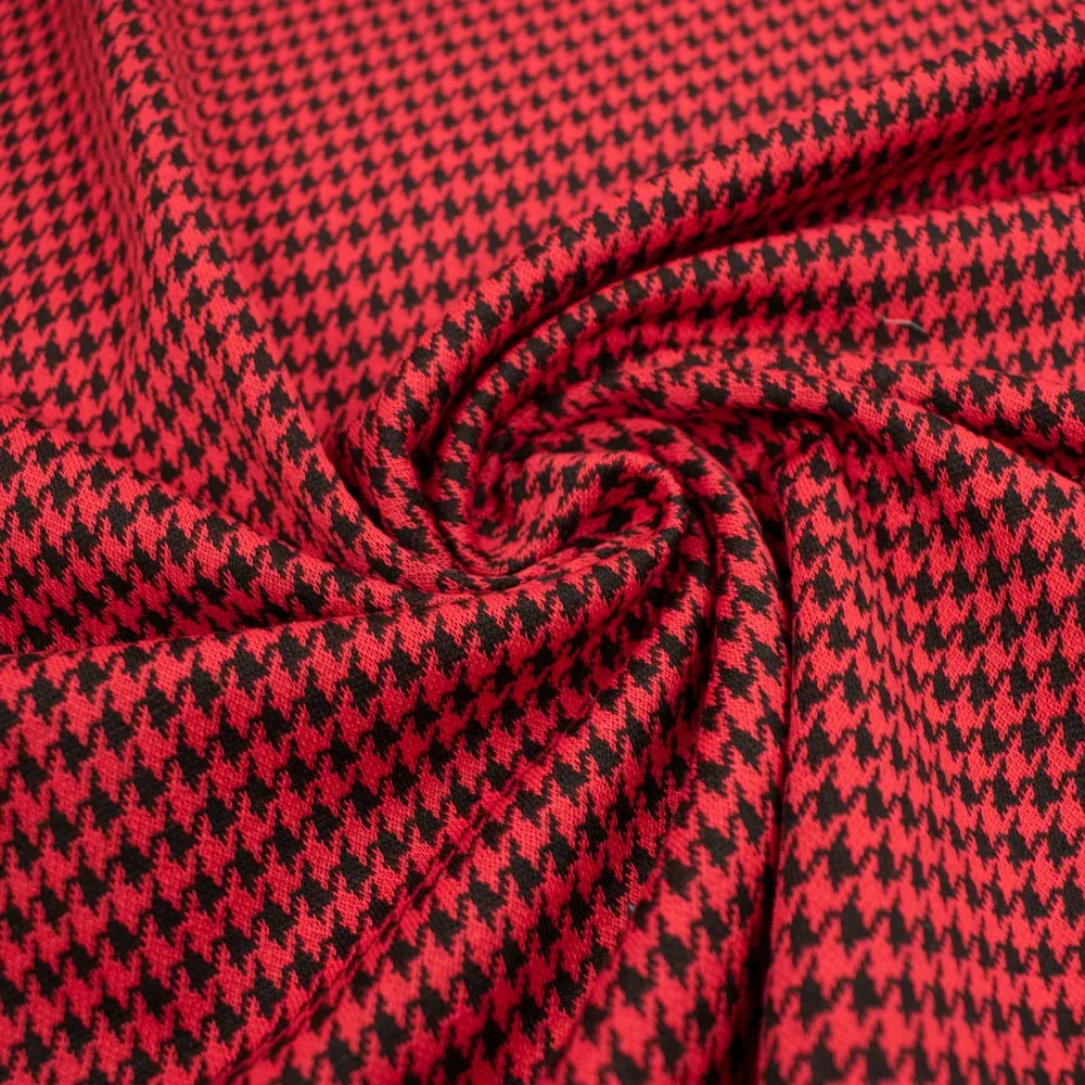 Printed Suiting Knit Design-5 Red/Black Houndstooth