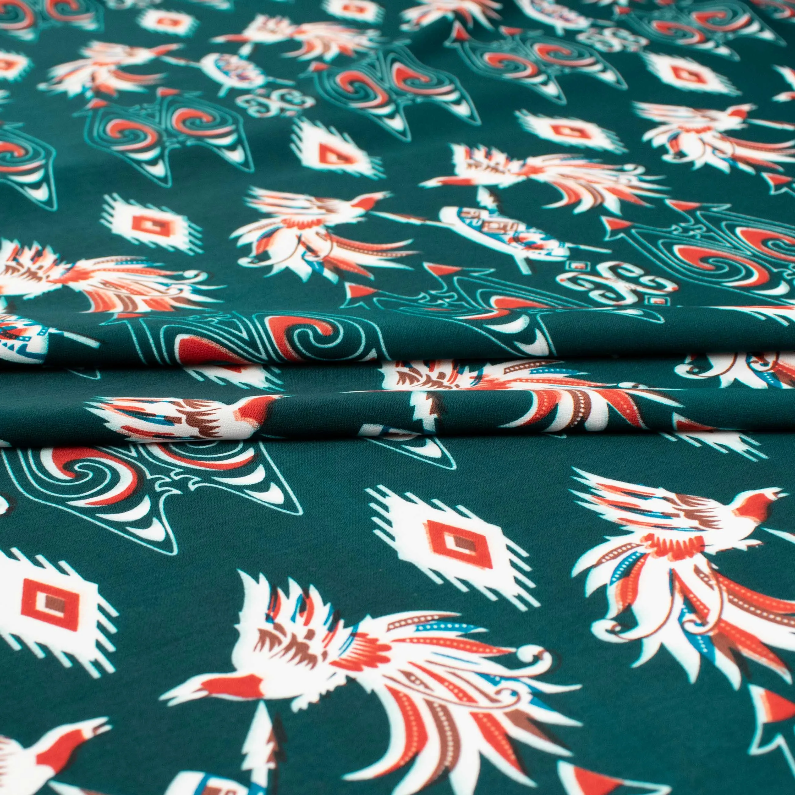 Sahara Ice Wash Prints Design-667 White Birds Green & Red