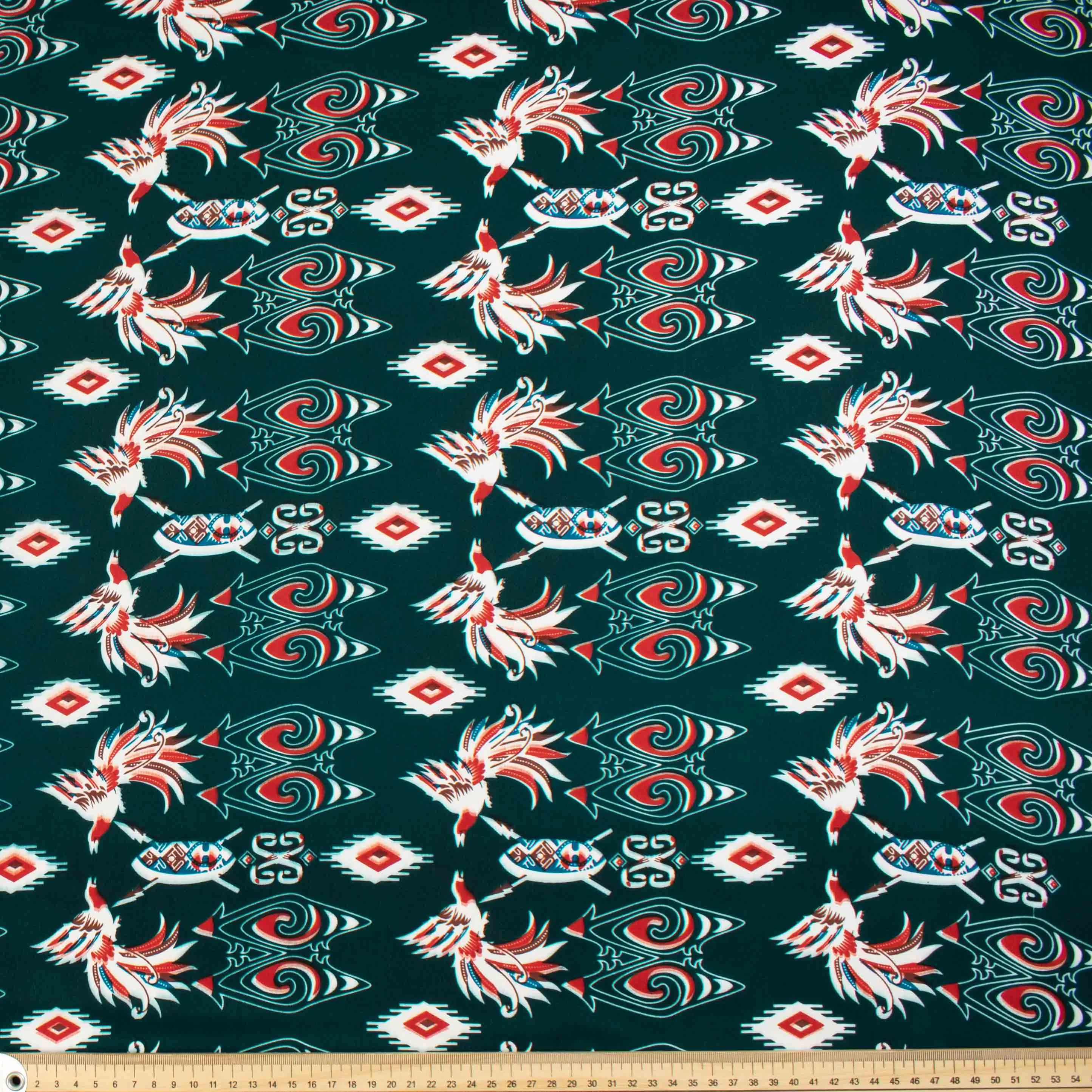 Sahara Ice Wash Prints Design-667 White Birds Green & Red