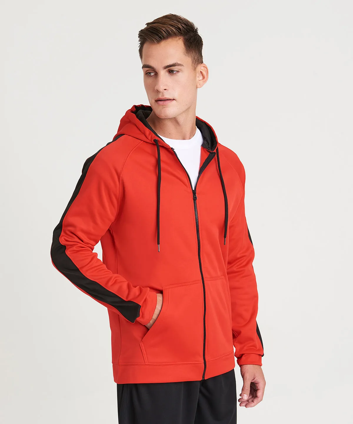 Sports Polyester Zoodie Jet Black/Fire Red | AWDis Just Hoods